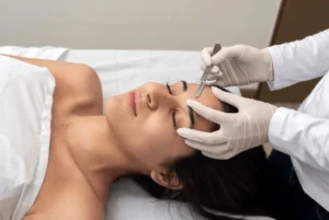 woman getting dermaplane done on her face